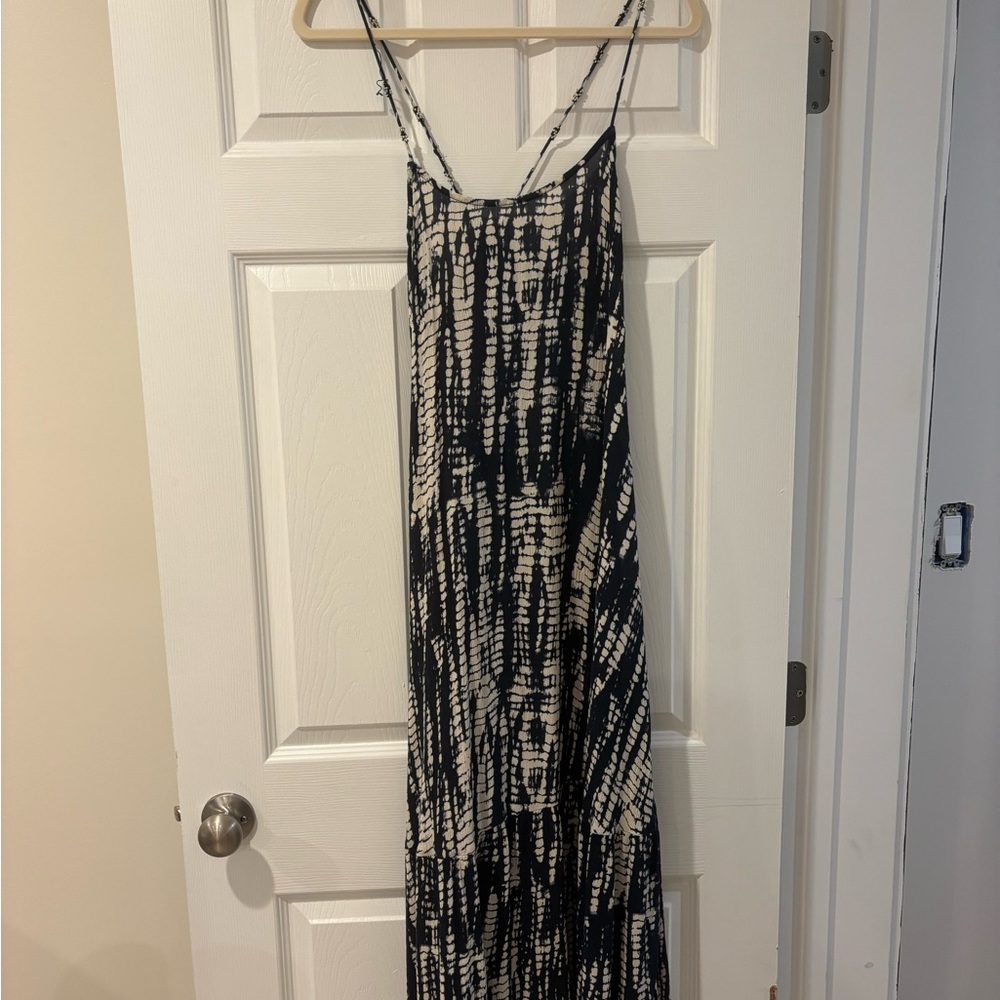 Zara navy and White Tie-Dye Maxi Dress
